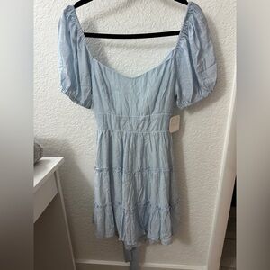 NWT Altar’d State Light Blue tiered dress with bow tie back Size Small